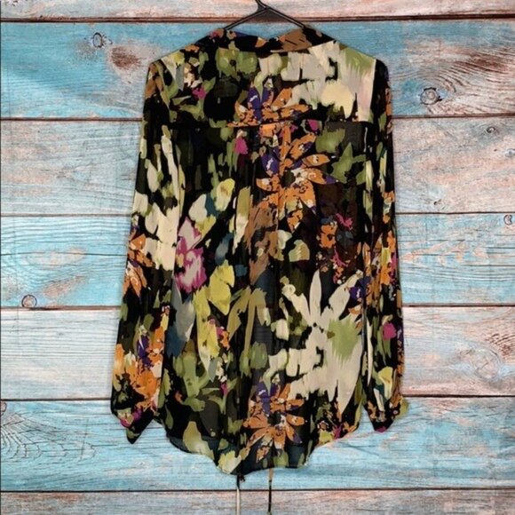 NWT Cabi Tie Front Top Kimono Blouse Cardigan Size XS Dark Floral Sheer - Picture 7 of 12